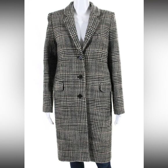 Nili Lotan Wool Houndstooth Print Overcoat Jacket White Black Size 6 - Picture 1 of 6